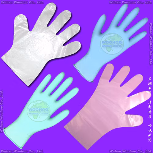 Guanto monouso in plastica/poli/CPE/HDPE/LDPE/PVC/vinile/per esame/TPE estensibile, elastico/trasparente/chirurgico/medico/per esame per l'industria alimentare