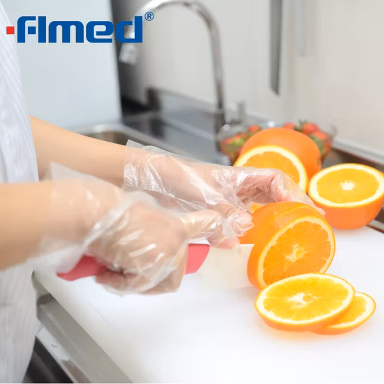 Guanti per le mani in plastica PE monouso trasparenti in polietilene trasparente per uso domestico per processi di ristorazione