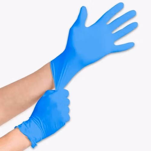 Guanto da esplorazione da lavoro monouso in lattice di gomma vinilica, polvere protettiva sterile in nitrile blu, guanto da esplorazione in nitrile